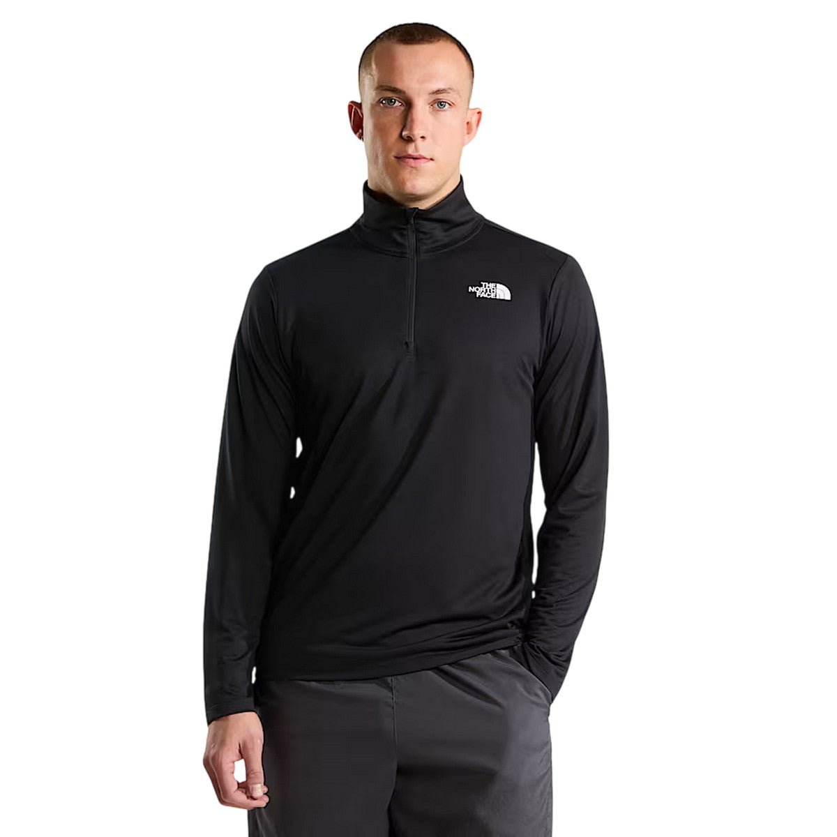 Black - Side - The North Face Mens Logo Quarter Zip Long-Sleeved T-Shirt