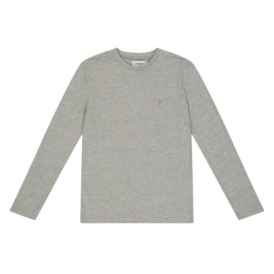 Grey - Front - Farah Childrens-Kids Danny Embroidered Logo Long-Sleeved T-Shirt