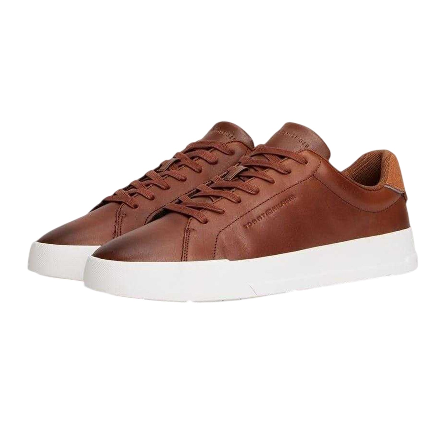Cognac - Pack Shot - Tommy Hilfiger Mens Core Court Leather Lace Up Trainers