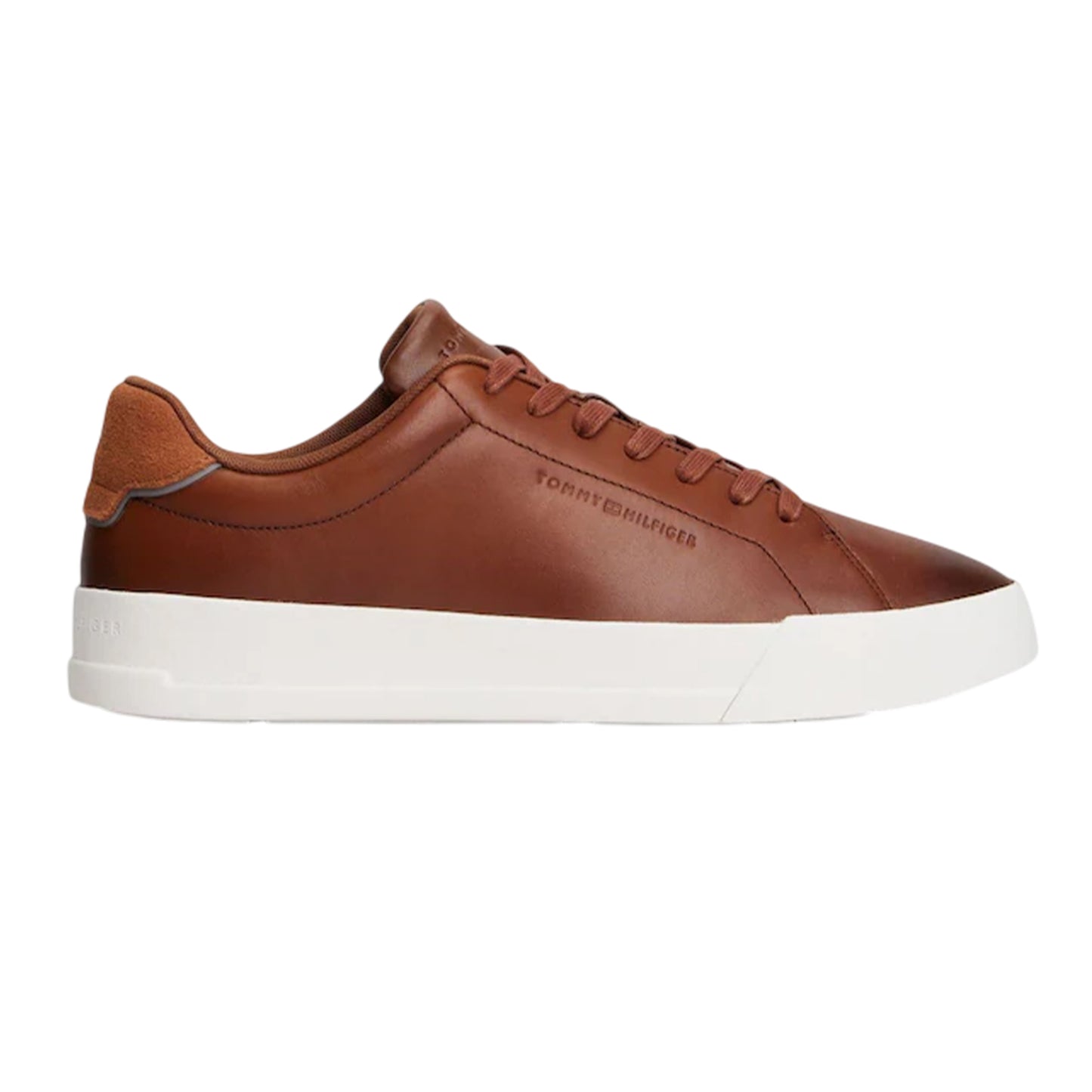 Cognac - Front - Tommy Hilfiger Mens Core Court Leather Lace Up Trainers