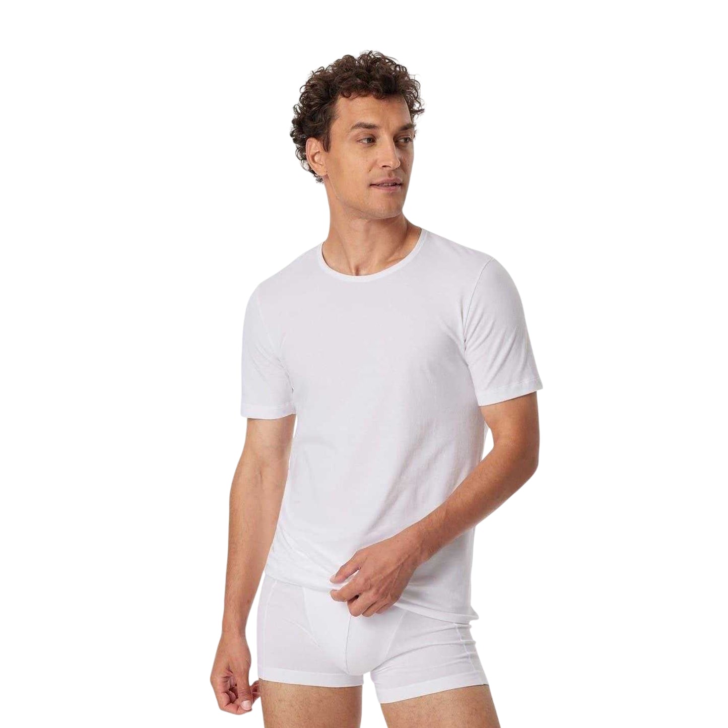 White - Side - Schiesser Mens Organic Cotton T-Shirt (Pack of 2)