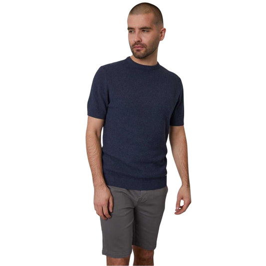 Denim Marl - Front - Threadbare Mens Moss Stitch Crew Neck T-Shirt