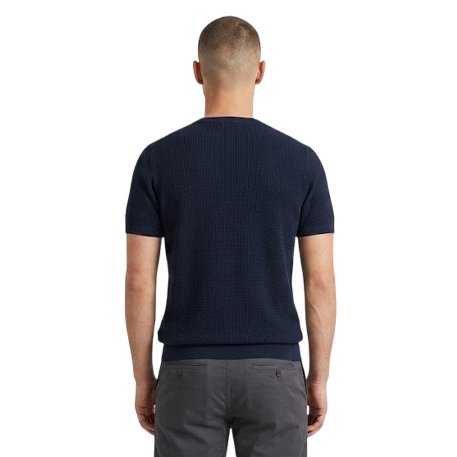 Denim Marl - Back - Threadbare Mens Moss Stitch Crew Neck T-Shirt
