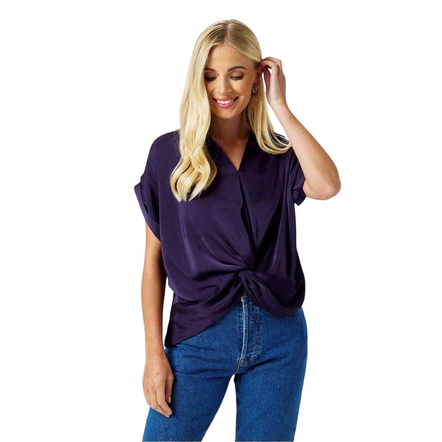 Plum Perfect - Side - Biba Womens-Ladies Satin Twisted Hem Top