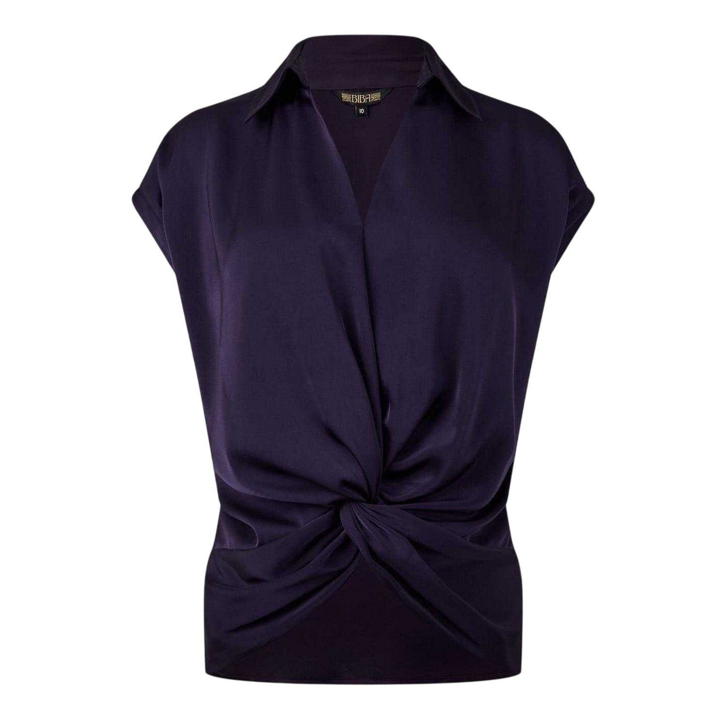 Plum Perfect - Front - Biba Womens-Ladies Satin Twisted Hem Top
