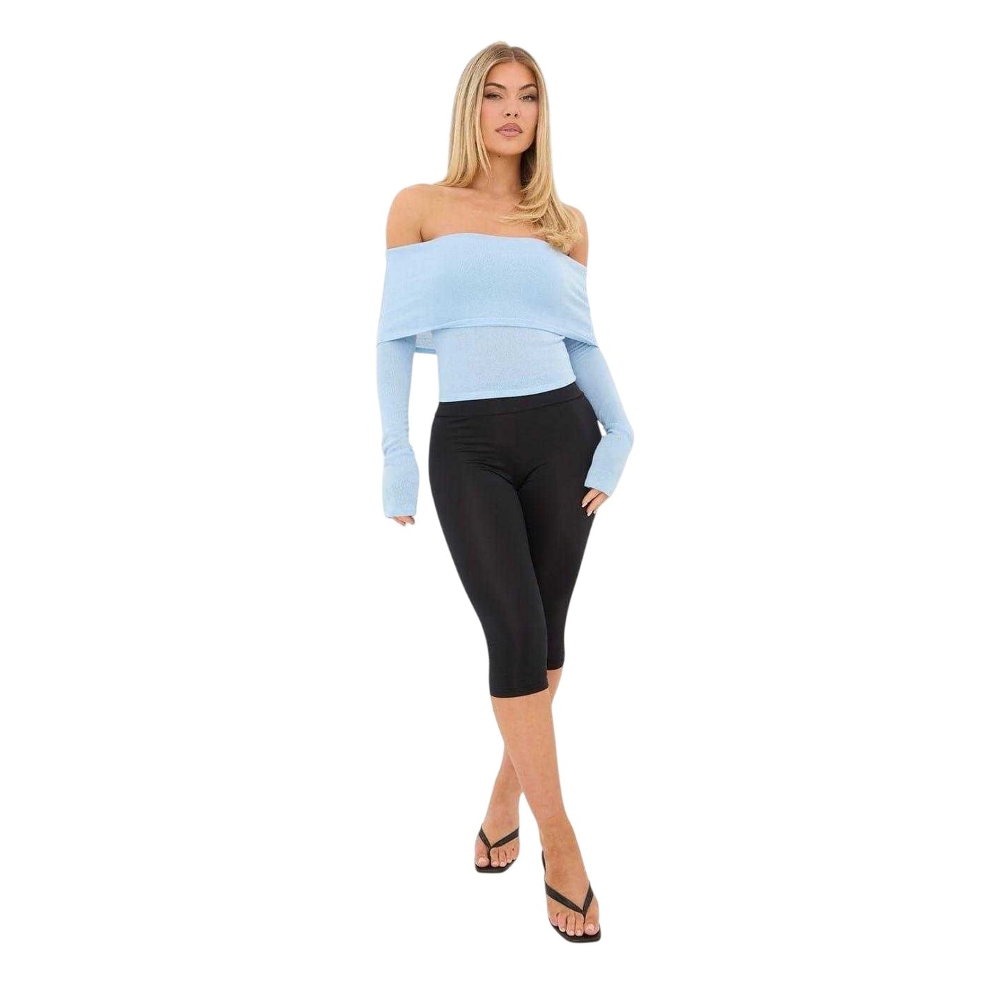 Blue - Lifestyle - I Saw It First Womens-Ladies Jersey Fitted Long-Sleeved Bardot Top