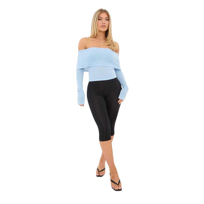 Blue - Lifestyle - I Saw It First Womens-Ladies Jersey Fitted Long-Sleeved Bardot Top