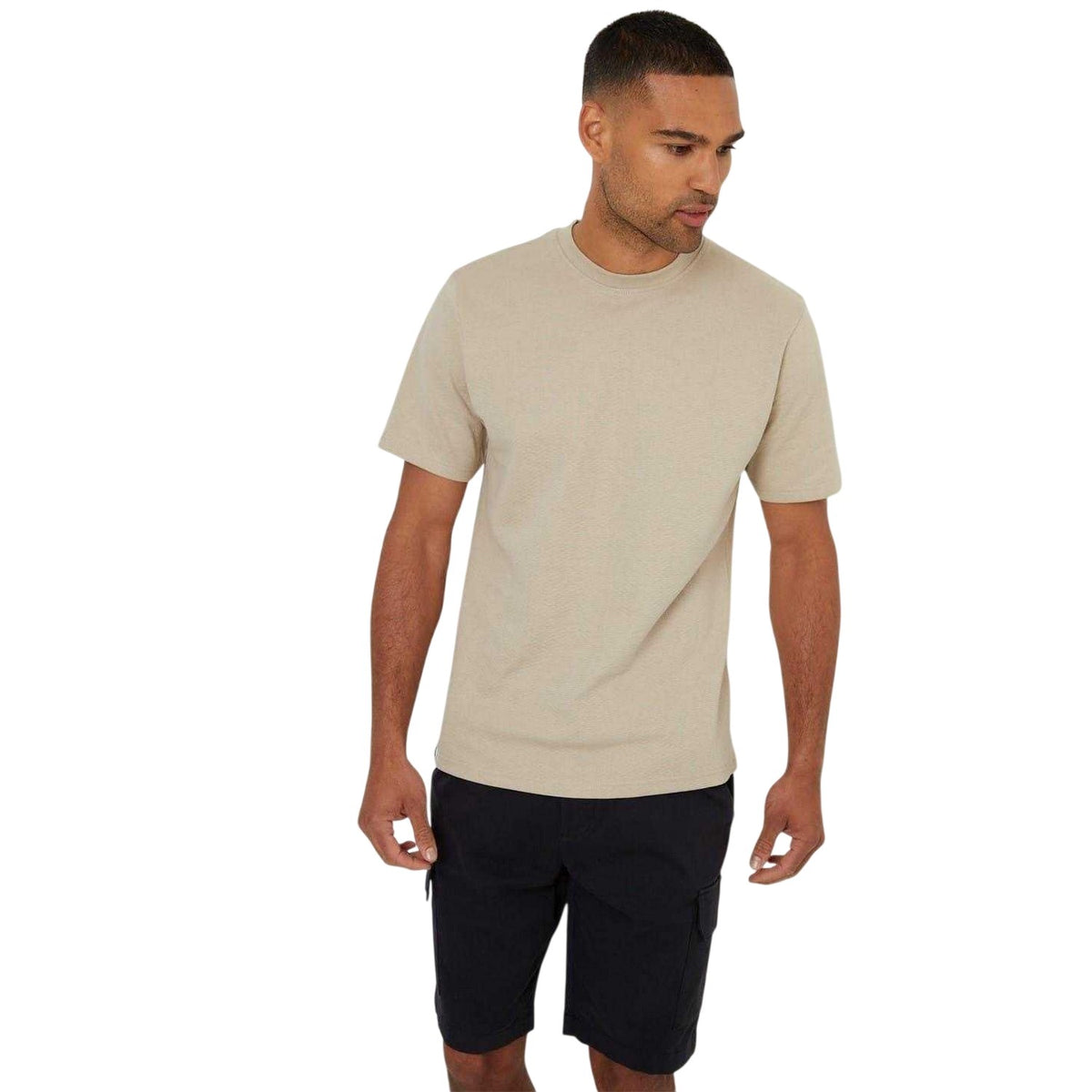 Stone - Front - Threadbare Mens Textured Crew Neck Regular T-Shirt