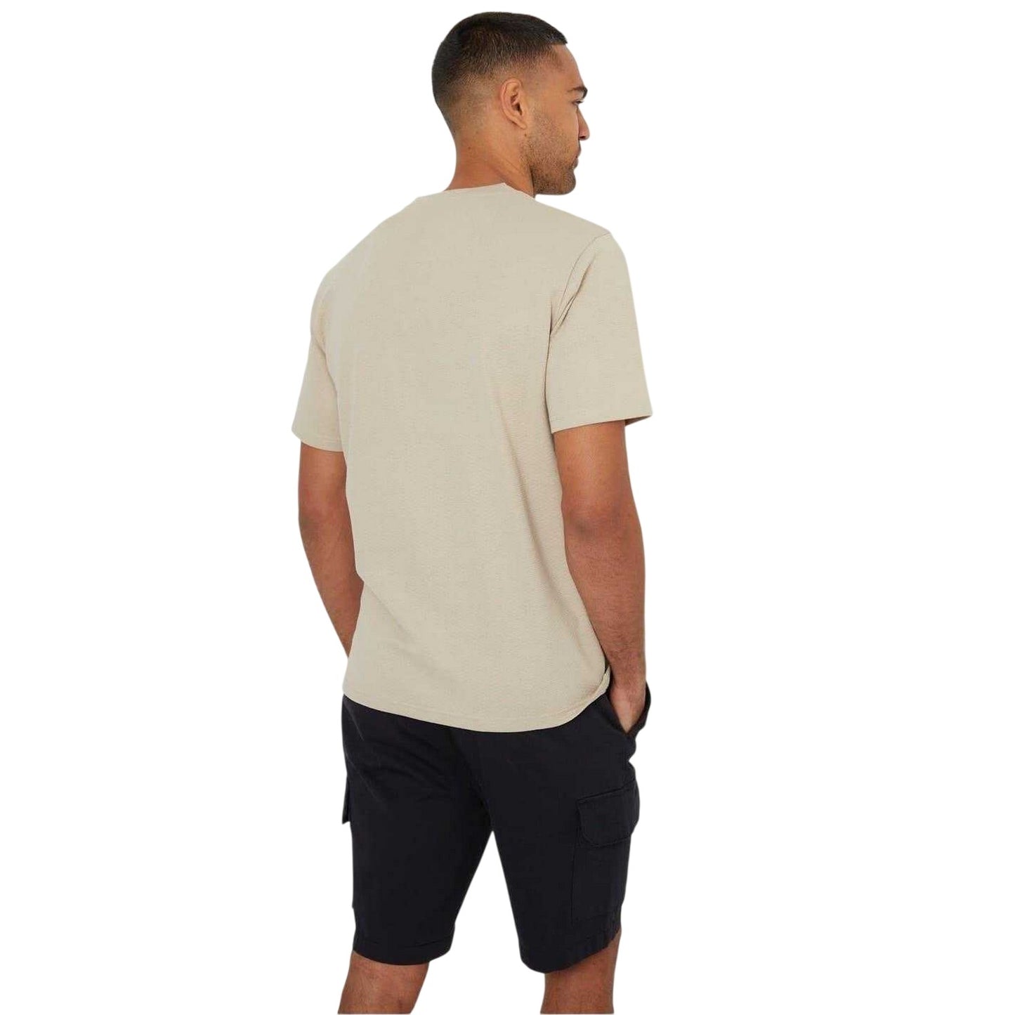 Stone - Back - Threadbare Mens Textured Crew Neck Regular T-Shirt