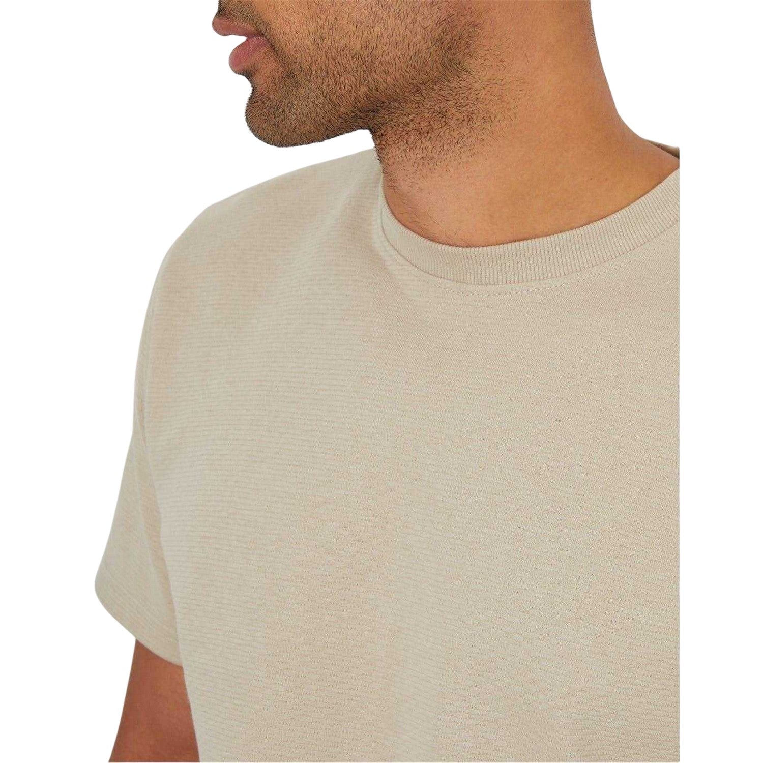 Stone - Side - Threadbare Mens Textured Crew Neck Regular T-Shirt