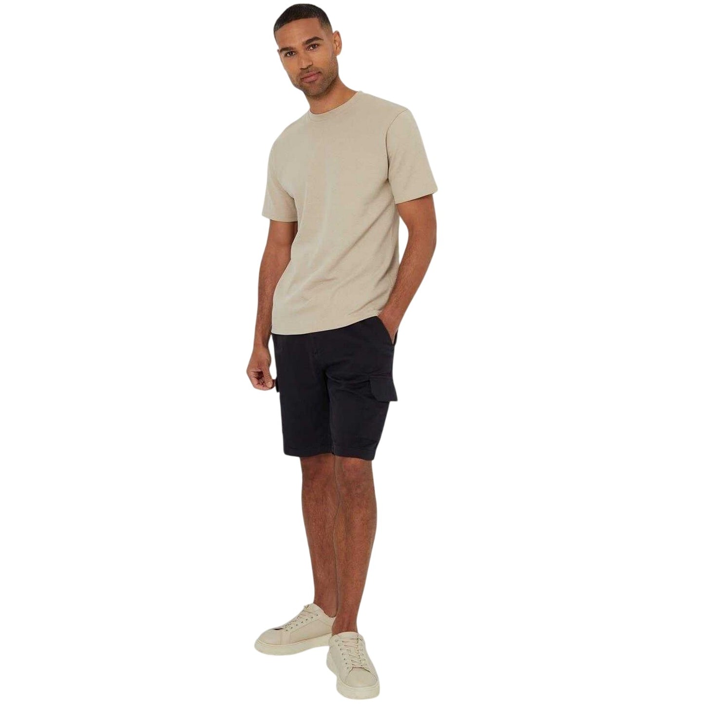 Stone - Lifestyle - Threadbare Mens Textured Crew Neck Regular T-Shirt