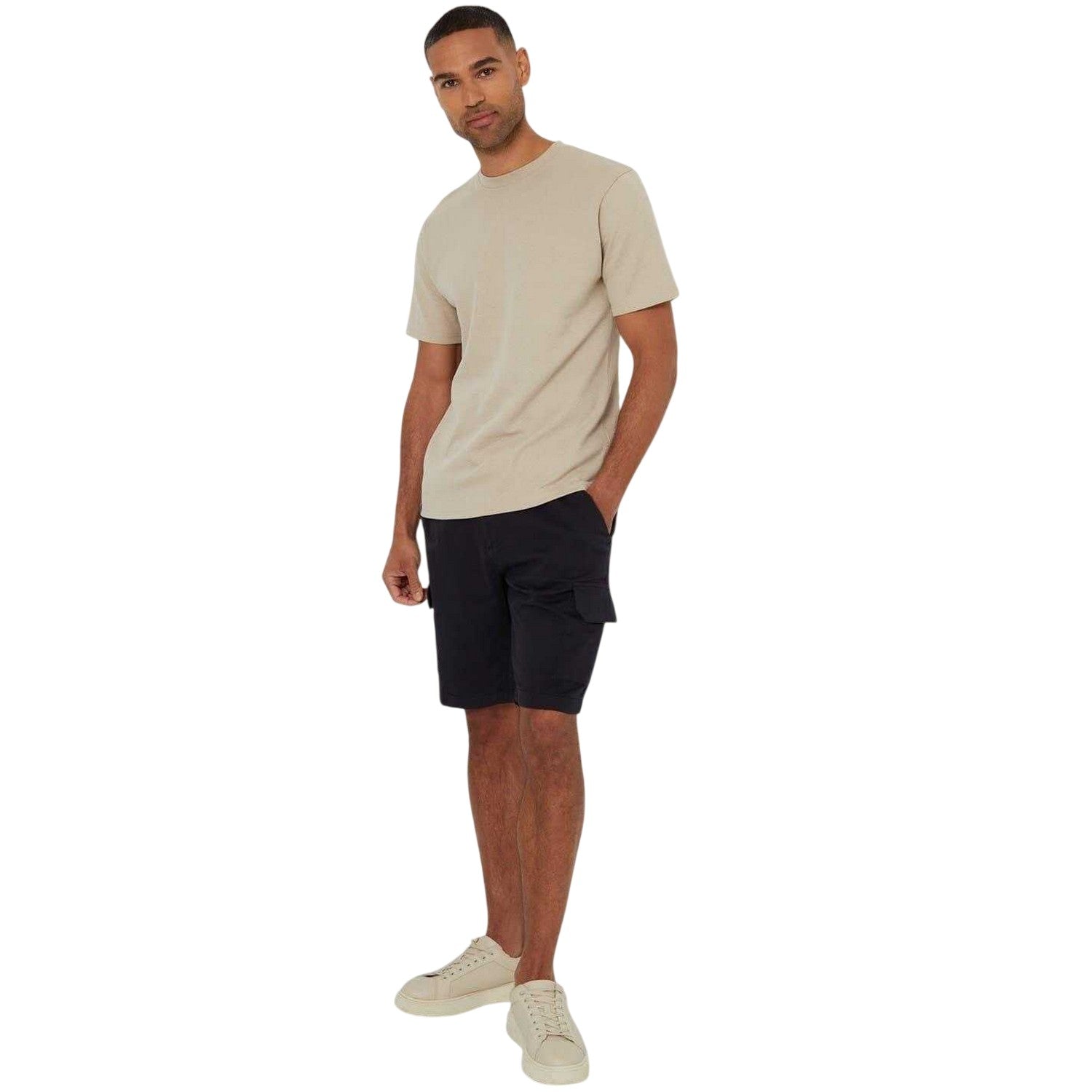 Stone - Lifestyle - Threadbare Mens Textured Crew Neck Regular T-Shirt