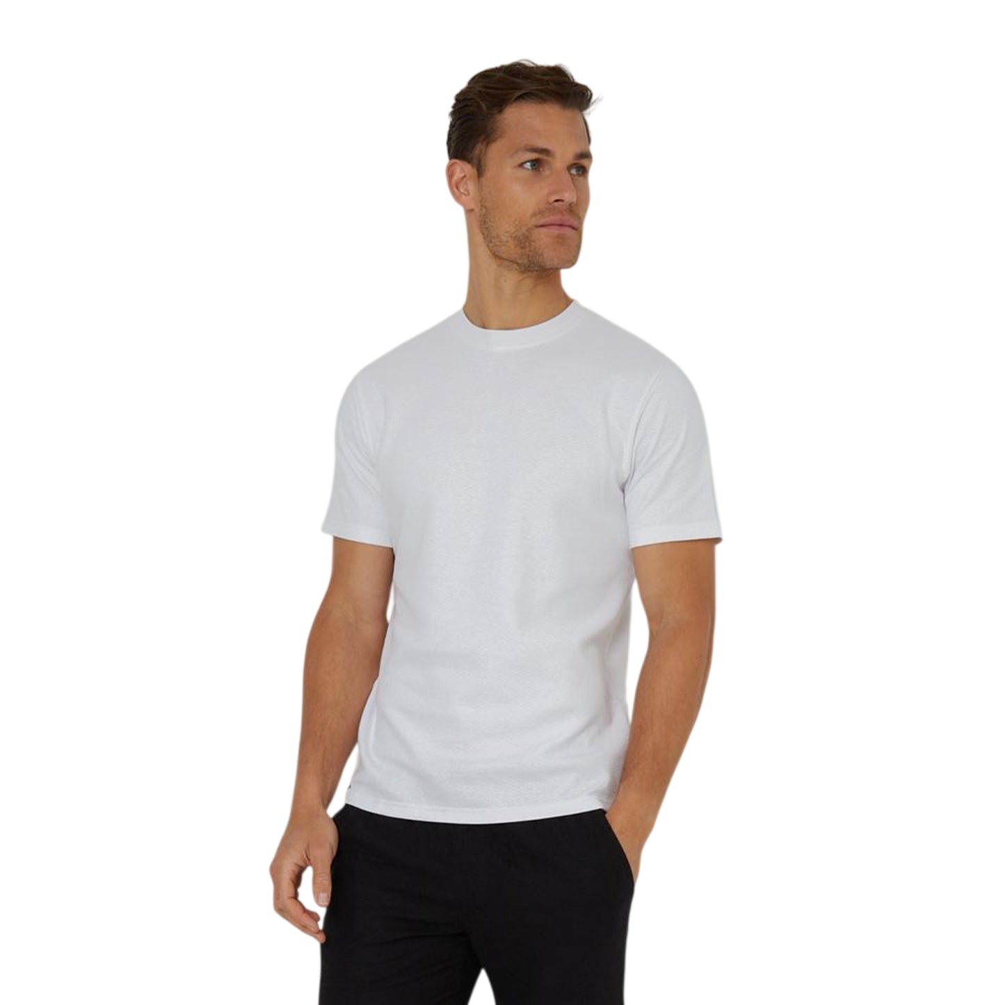 White - Front - Threadbare Mens Textured Crew Neck Regular T-Shirt