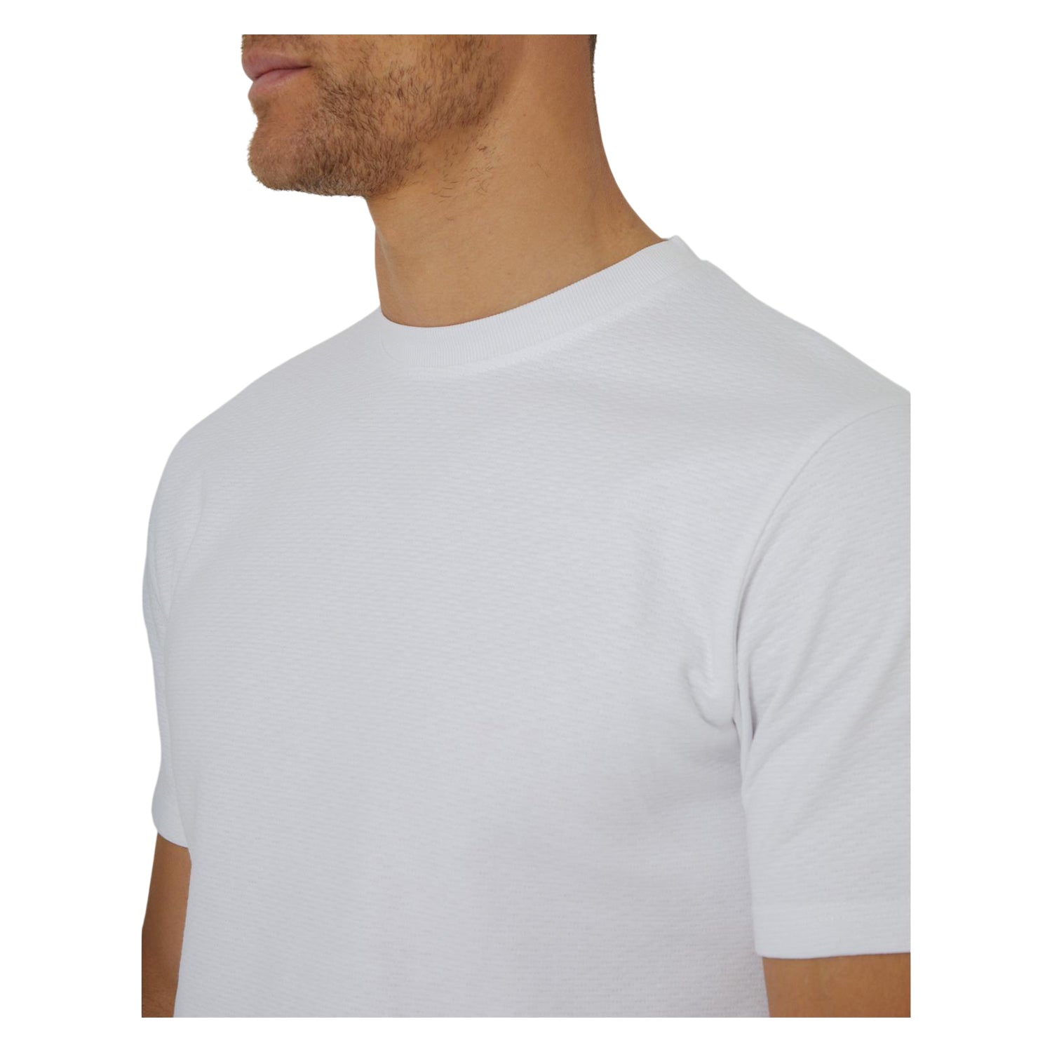 White - Side - Threadbare Mens Textured Crew Neck Regular T-Shirt