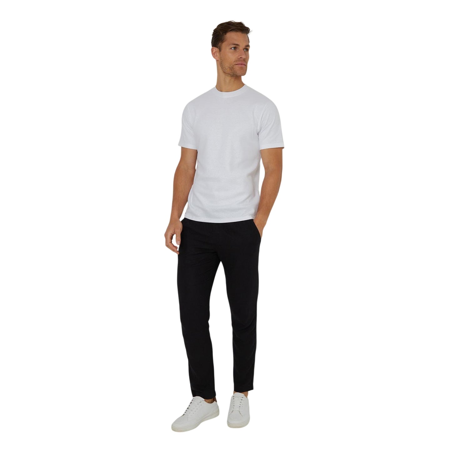 White - Lifestyle - Threadbare Mens Textured Crew Neck Regular T-Shirt