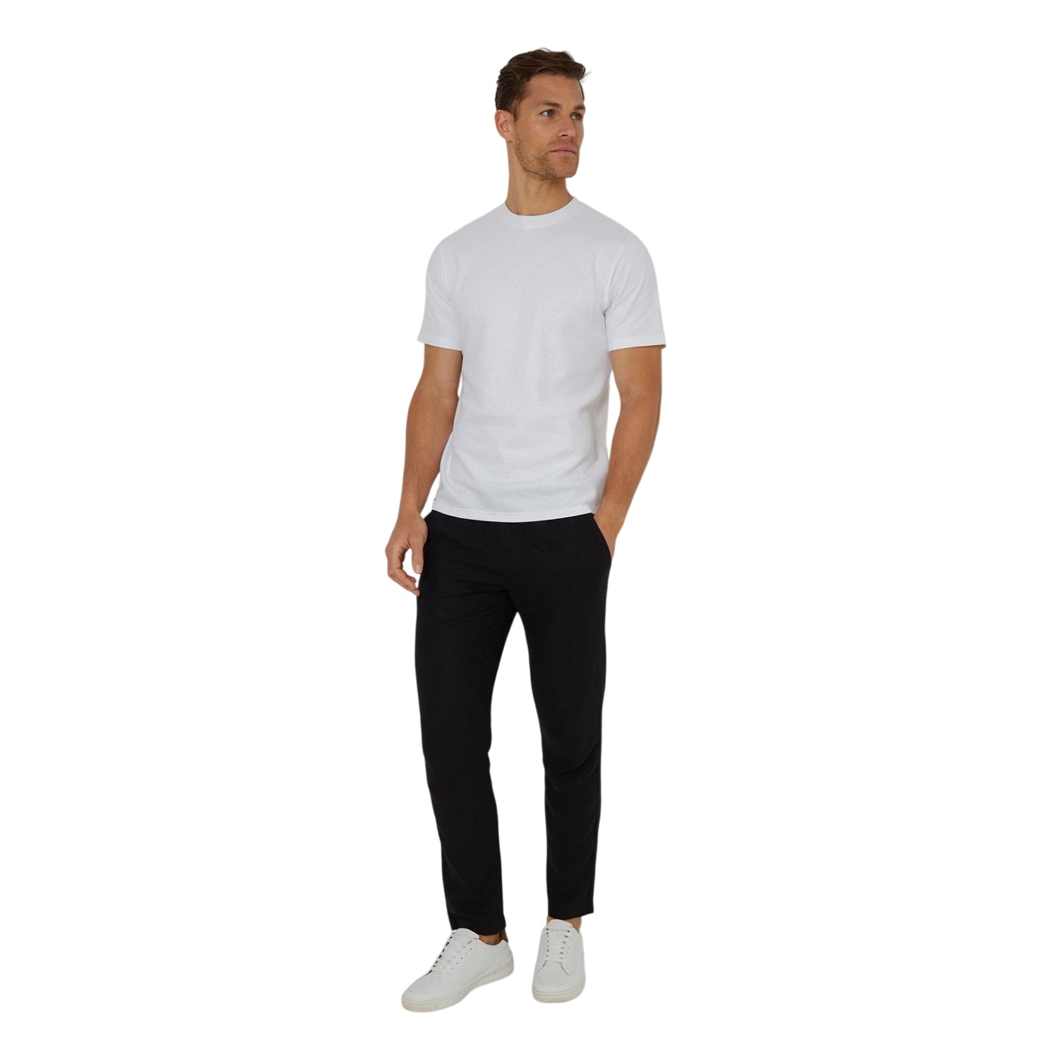 White - Lifestyle - Threadbare Mens Textured Crew Neck Regular T-Shirt