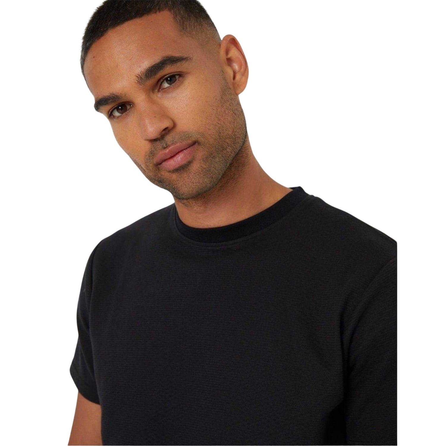 Black - Side - Threadbare Mens Textured Crew Neck Regular T-Shirt
