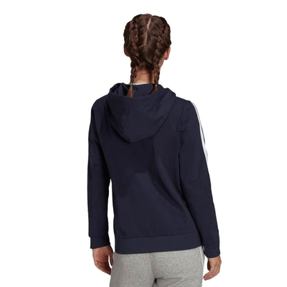 Navy-White - Back - Adidas Womens-Ladies Essentials Triple Stripe Full Zip Hoodie
