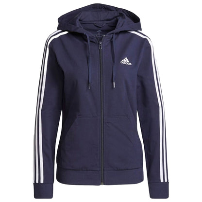 Navy-White - Front - Adidas Womens-Ladies Essentials Triple Stripe Full Zip Hoodie