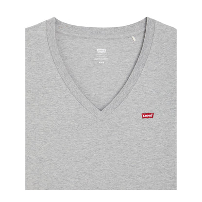 Heather Grey - Side - Levis Womens-Ladies Logo V Neck Short-Sleeved T-Shirt