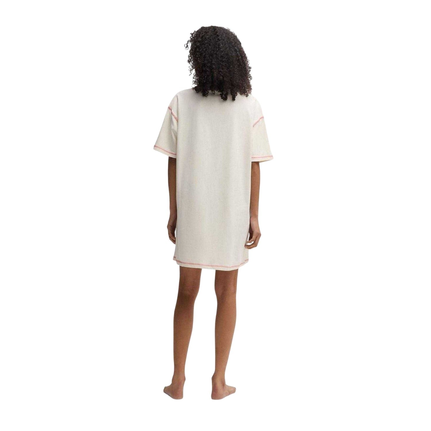 Natural - Back - Hugo Womens-Ladies Contrast Logo Cotton T-Shirt Dress