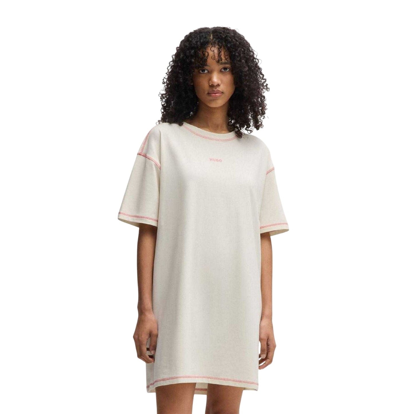 Natural - Lifestyle - Hugo Womens-Ladies Contrast Logo Cotton T-Shirt Dress