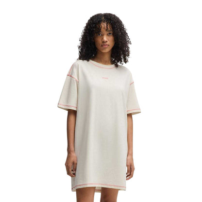 Natural - Lifestyle - Hugo Womens-Ladies Contrast Logo Cotton T-Shirt Dress