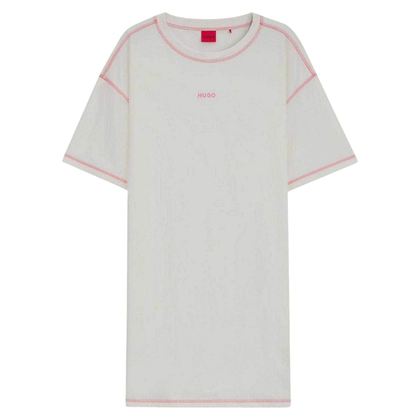 Natural - Front - Hugo Womens-Ladies Contrast Logo Cotton T-Shirt Dress
