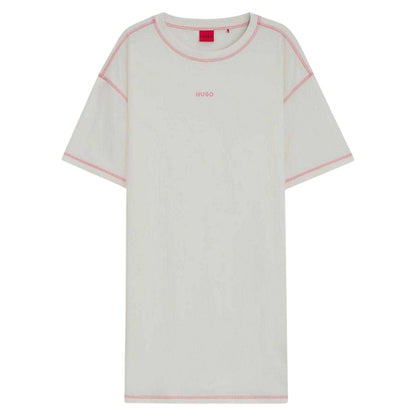 Natural - Front - Hugo Womens-Ladies Contrast Logo Cotton T-Shirt Dress