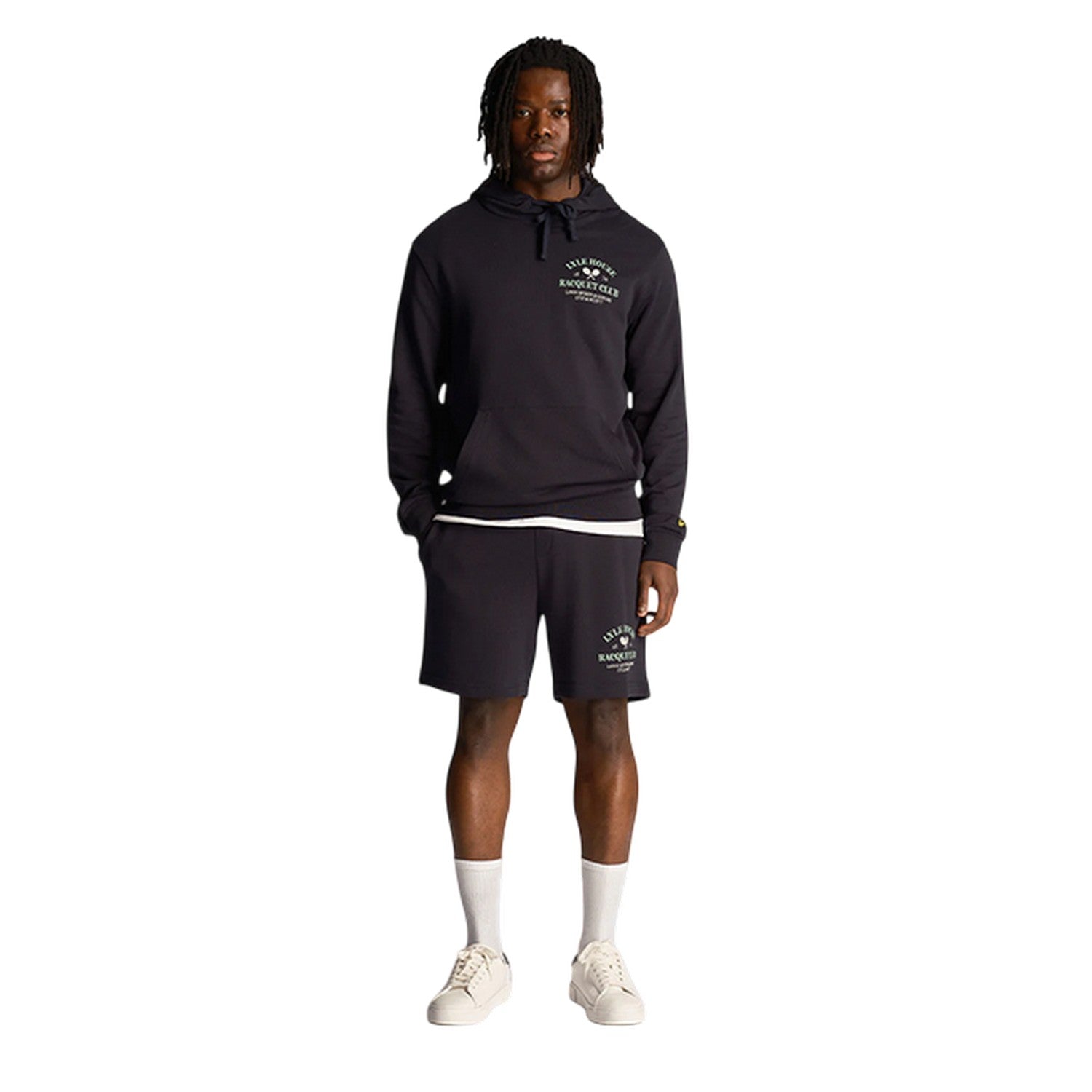 Navy - Side - Lyle & Scott Childrens-Kids Racquet Club Graphic Print Regular Sweat Shorts