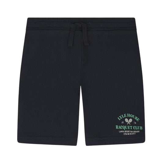 Navy - Front - Lyle & Scott Childrens-Kids Racquet Club Graphic Print Regular Sweat Shorts