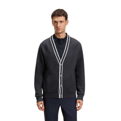 Dark Blue - Side - Boss Mens Contrast Detail Relaxed Fit Cardigan