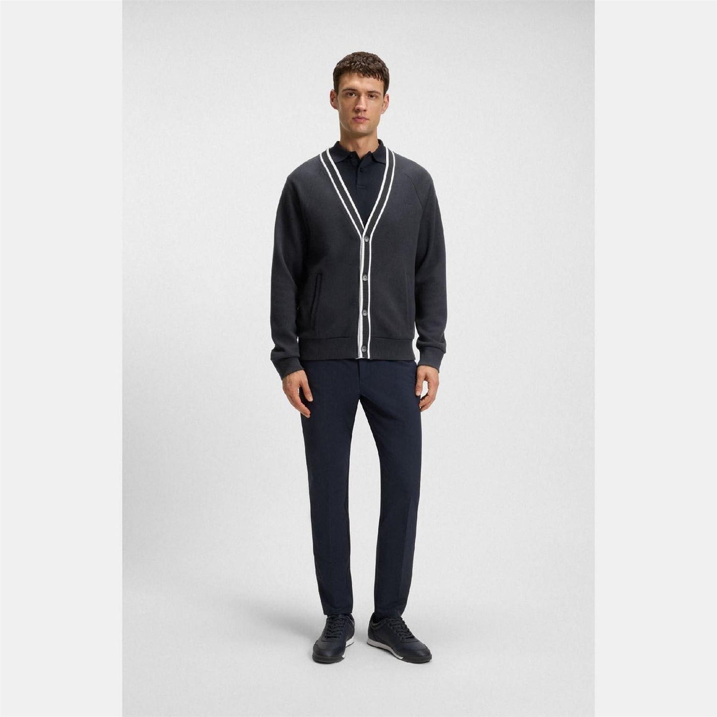Dark Blue - Lifestyle - Boss Mens Contrast Detail Relaxed Fit Cardigan