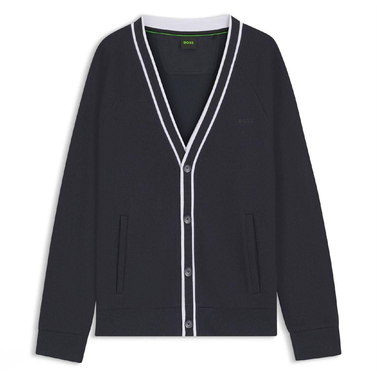 Dark Blue - Front - Boss Mens Contrast Detail Relaxed Fit Cardigan