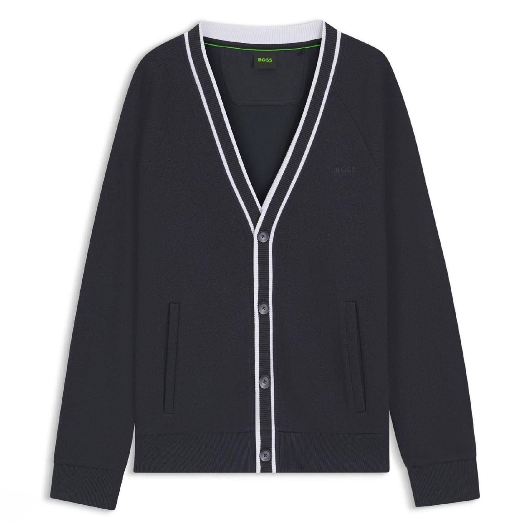 Dark Blue - Front - Boss Mens Contrast Detail Relaxed Fit Cardigan