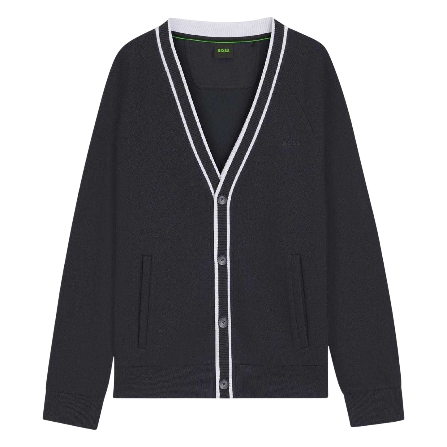 Dark Blue - Front - Boss Mens Contrast Detail Relaxed Fit Cardigan