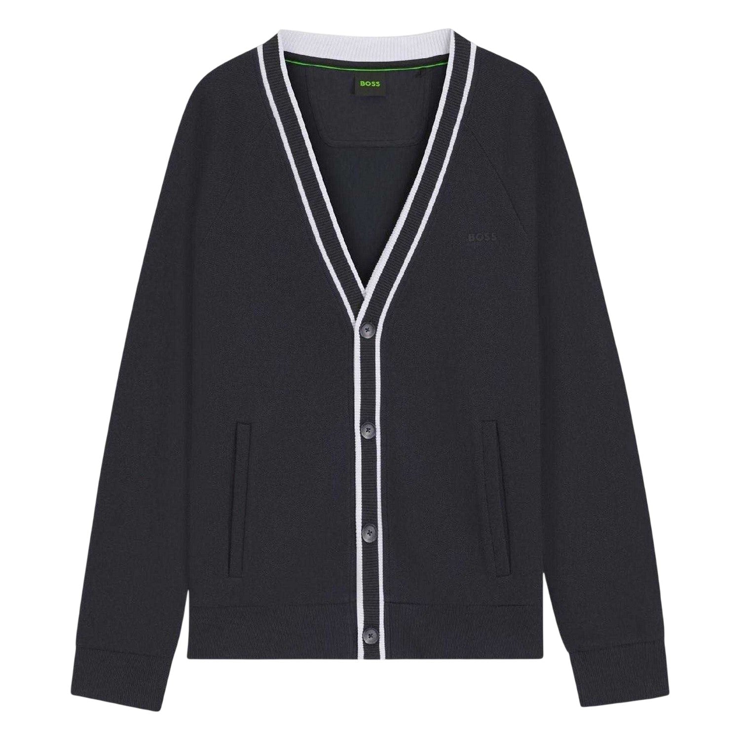 Dark Blue - Front - Boss Mens Contrast Detail Relaxed Fit Cardigan