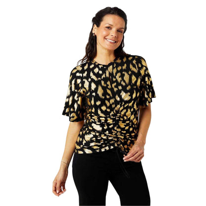 Brown-Black - Side - Biba Womens-Ladies Keyhole Jersey Top