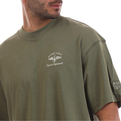 Army Khaki - Back - Avirex Mens Crotona Logo Oversized T-Shirt