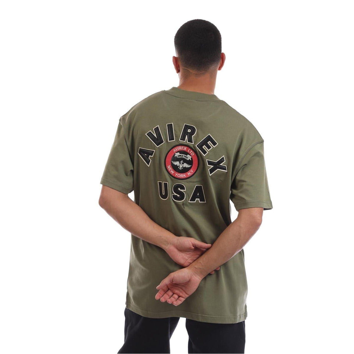 Army Khaki - Back - Avirex Mens Crotona Logo Oversized T-Shirt