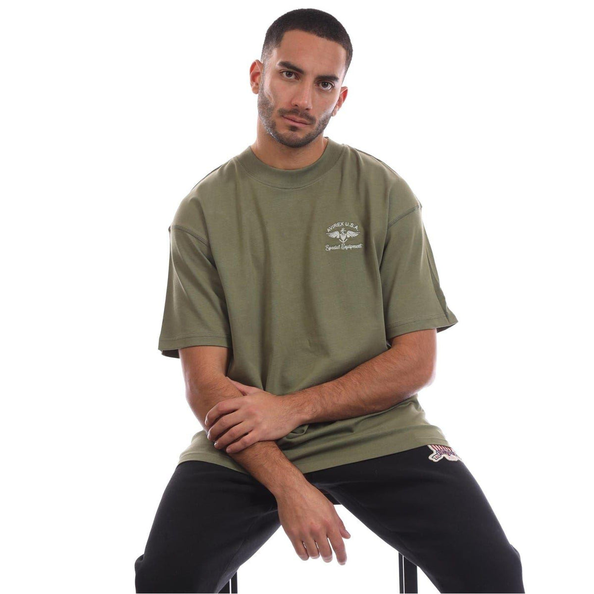 Army Khaki - Lifestyle - Avirex Mens Crotona Logo Oversized T-Shirt