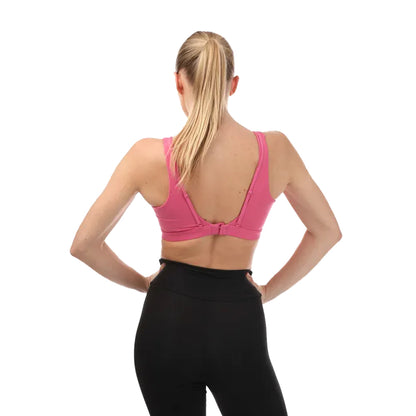 Pink - Back - Adidas Womens-Ladies Power Impact Luxe Medium Support Sports Bra