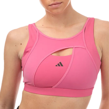 Pink - Side - Adidas Womens-Ladies Power Impact Luxe Medium Support Sports Bra