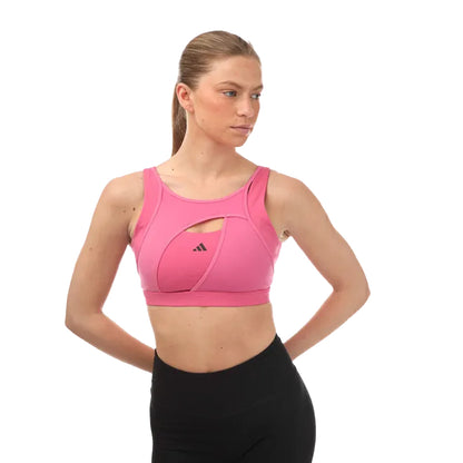 Pink - Front - Adidas Womens-Ladies Power Impact Luxe Medium Support Sports Bra
