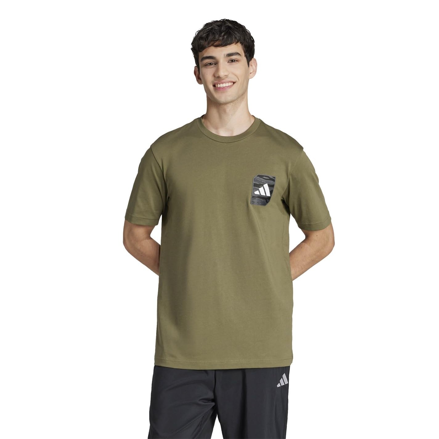 Olive - Side - Adidas Mens Street Camo Logo T-Shirt