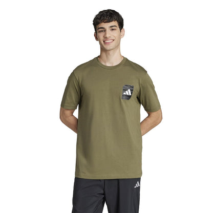 Olive - Side - Adidas Mens Street Camo Logo T-Shirt