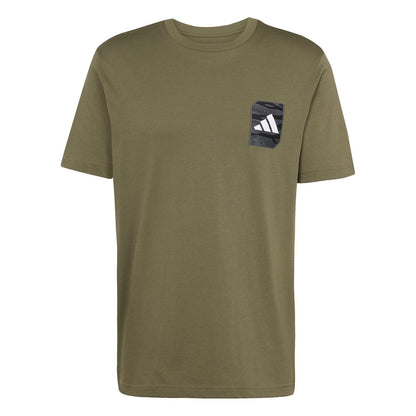 Olive - Front - Adidas Mens Street Camo Logo T-Shirt
