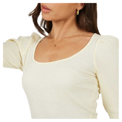 Cream - Side - Brave Soul Womens-Ladies Ribbed Square Neck Puff Sleeve Top