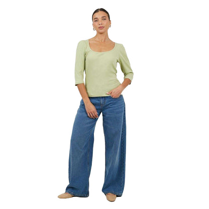Sage - Lifestyle - Brave Soul Womens-Ladies Ribbed Square Neck Puff Sleeve Top
