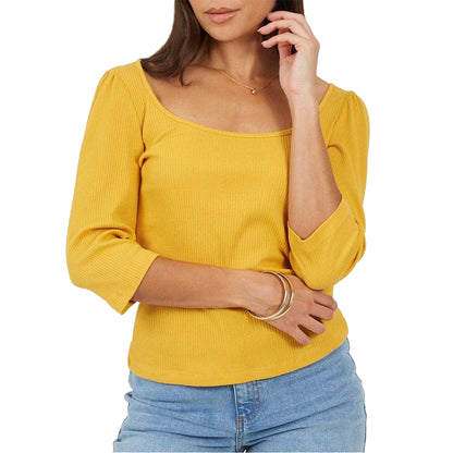 Sunflower - Front - Brave Soul Womens-Ladies Ribbed Square Neck Puff Sleeve Top